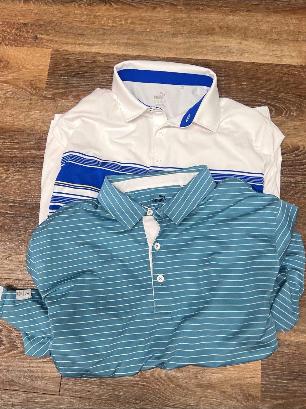 Lot of 2 PUMA Dry Short Sleeved Performance Polo Golf Shirts Men's XL White Blue